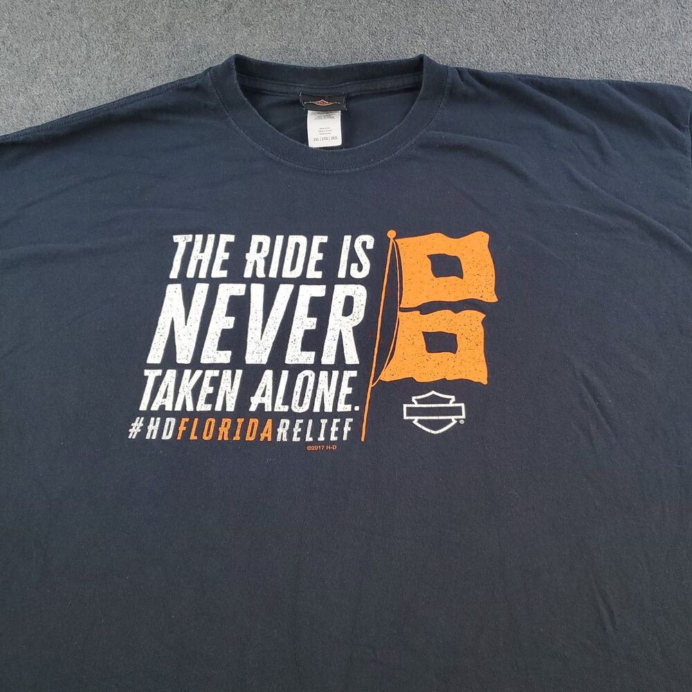 Harley Davidson Florida Relief TShirt Mens 2XL Black The Ride is Never Taken Alo - Picture 2 of 16